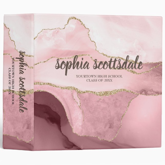 Elegant Pink Burgundy Gold Marble Graduation Year 3 Ring Binder (Front/Spine)