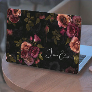 Elegant pink burgundy moody floral HP laptop skin