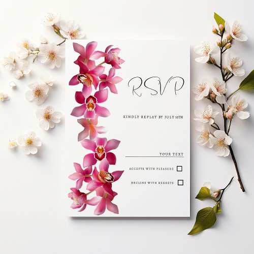 Elegant pink burgundy orchids flowers RSVP Invitation