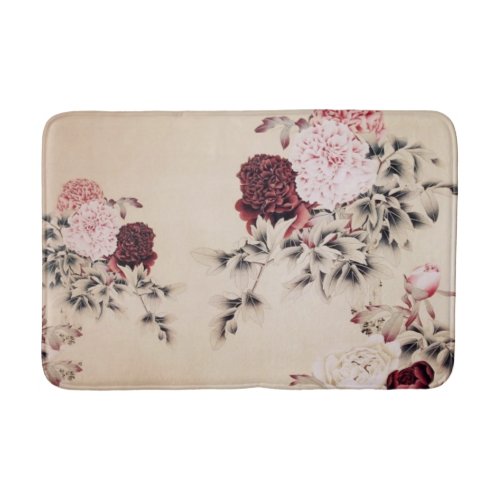 Elegant pink burgundy peony vintage floral bath mat