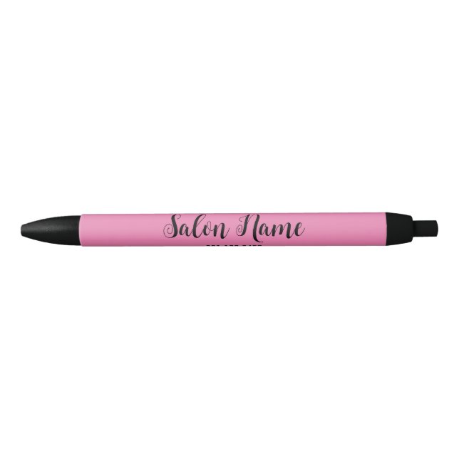 Elegant Pink Business Salon Name Script and Number Pen (Front)