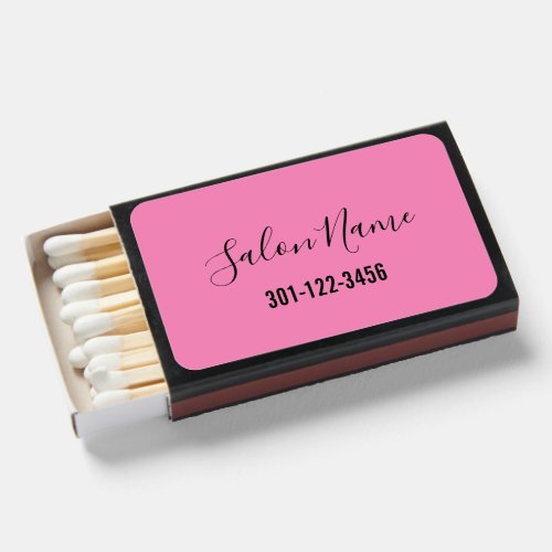 Elegant Pink Business Script Salon Name and Number Matchboxes