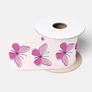 Elegant Pink Butterflies on Blush Satin Ribbon