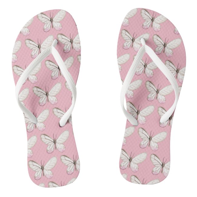 Elegant Pink Butterflies Pattern Flip Flops