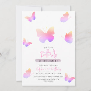 Elegant Pink Butterfly 1st Birthday Invitation