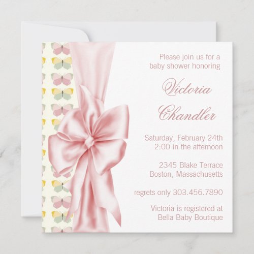 Elegant Pink Butterfly Baby Girl Shower Personalized Invitations