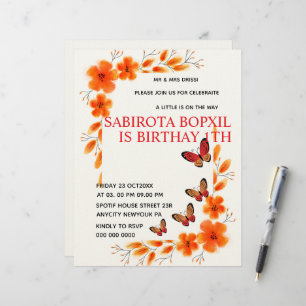 Elegant Pink butterfly baby shower party Invitatio Letterhead
