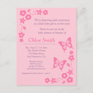 Elegant Pink butterfly baby shower party Invitation