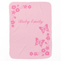 Elegant Pink Butterfly Flowers Baby Girl Receiving Blanket