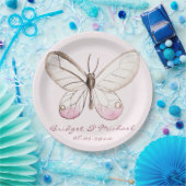 Elegant Pink Butterfly Personalized Wedding Paper Plates (Party)