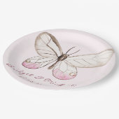 Elegant Pink Butterfly Personalized Wedding Paper Plates (Angled)