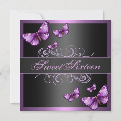Elegant Pink Butterfly Sweet16 Birthday Invite