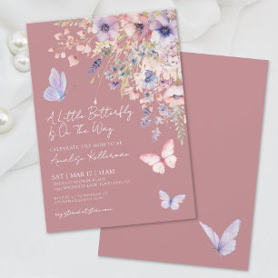Elegant Pink Butterfly Wildflower Baby Shower Invitation