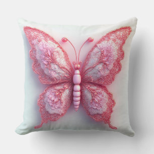 Elegant Pink Butterfly With Intricate Lace Wings Throw Pillow