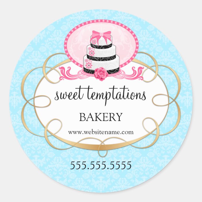 Elegant Pink Cake Bakery Packaging Classic Round Sticker | Zazzle.com