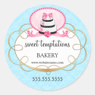 Elegant Pink Cake Bakery Packaging Classic Round Sticker