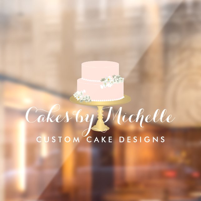 Elegant Pink Cake Bakery Transparent Window Cling (Sheet 2)
