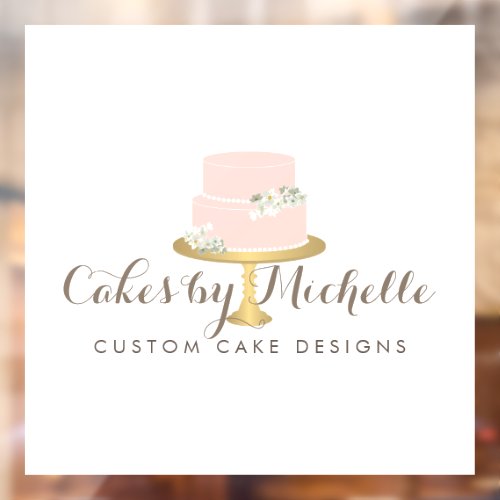 Elegant Pink Cake Bakery Window Cling
