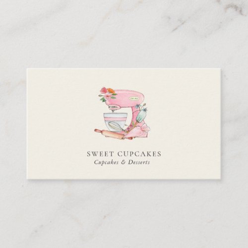 Elegant Pink Cake mixer Bakery Business Card