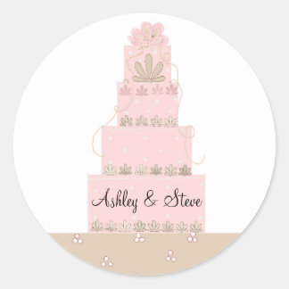 Elegant Pink Cake Save the Date Classic Round Sticker