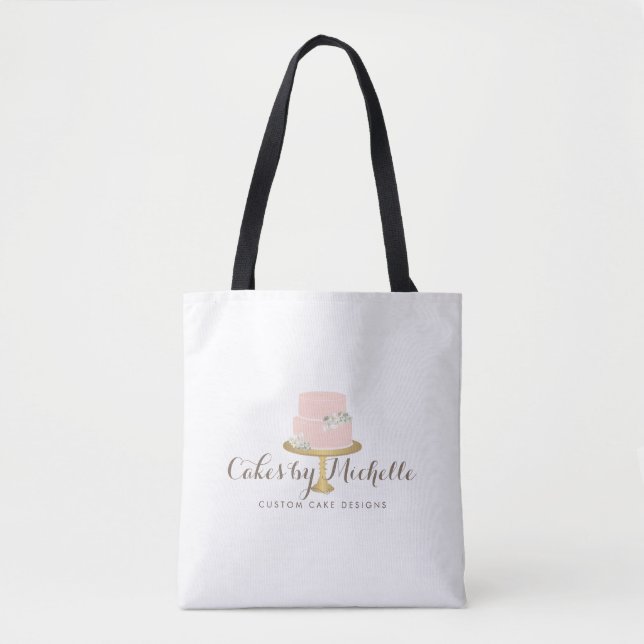 Elegant Pink Cake with Florals Bakery Tote Bag (Front)