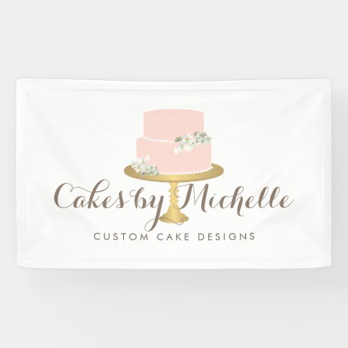 Elegant Pink Cake with Florals Cake Decorating Banner