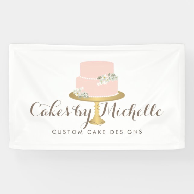 Elegant Pink Cake with Florals Cake Decorating Banner (Horizontal)