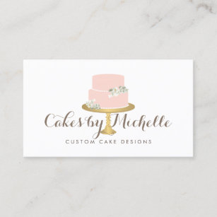 Elegant Pink Cake with Florals Cake Decorating Business Card
