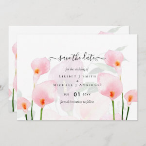 Elegant Pink Calla Lily Wedding Save Date QR Code Invitation