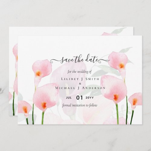 Elegant Pink Calla Lily Wedding Save Date QR Code Invitation