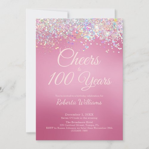 Elegant Pink Calligraphy 100th Birthday Invitation