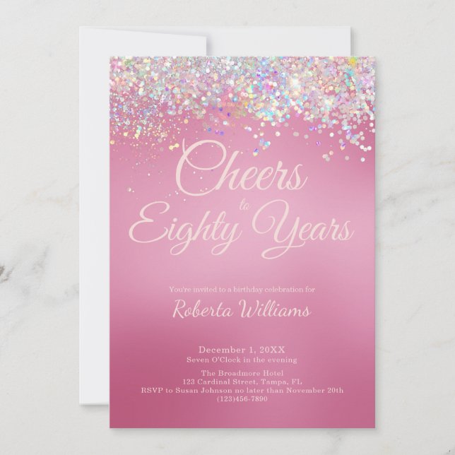 Elegant Pink Calligraphy 80th Birthday Invitation (Front)