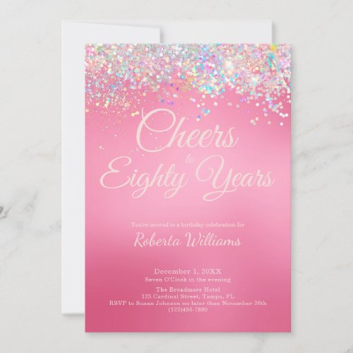 Elegant Pink Calligraphy 80th Birthday Invitation