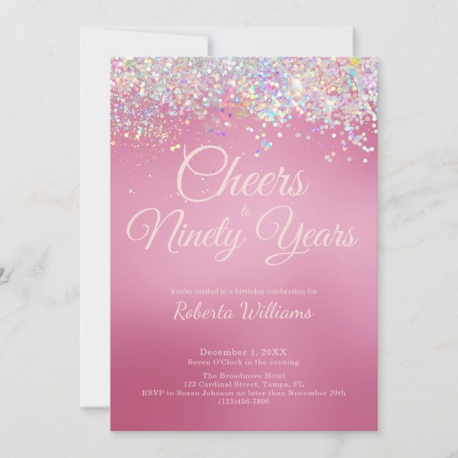 Elegant Pink Calligraphy 90th Birthday Invitation (Front)
