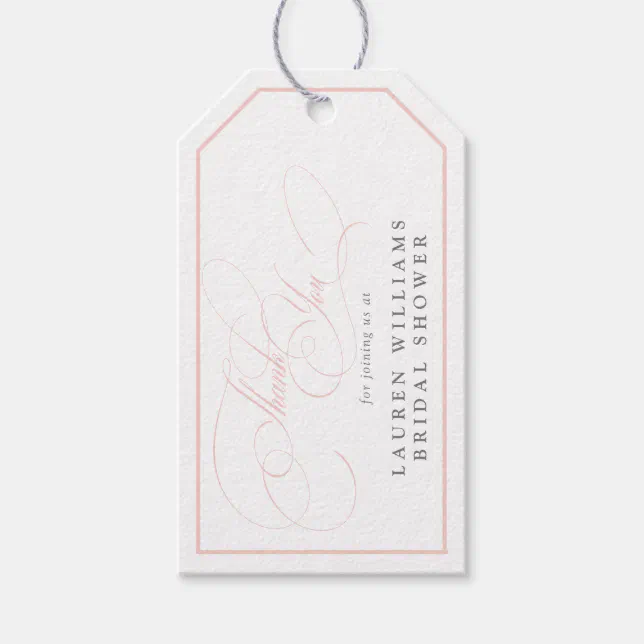 Elegant Pink Calligraphy Bridal Shower Thank You Gift Tags | Zazzle