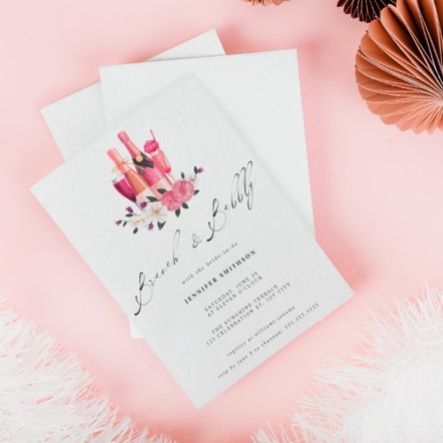 Elegant Pink Calligraphy Brunch Bubbly Bridal Invitation