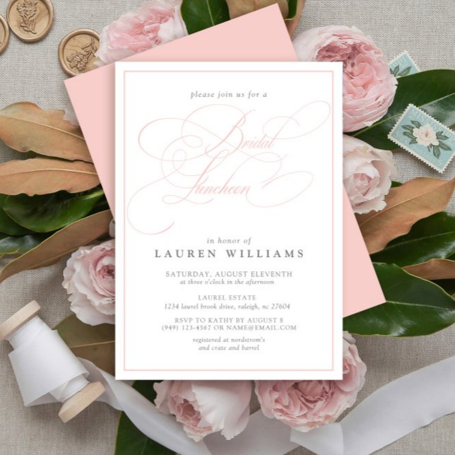 Elegant Pink Calligraphy Formal Bridal Luncheon Invitation (Creator Uploaded)