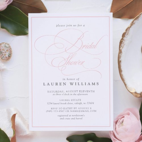 Elegant Pink Calligraphy Formal Bridal Shower Invitation