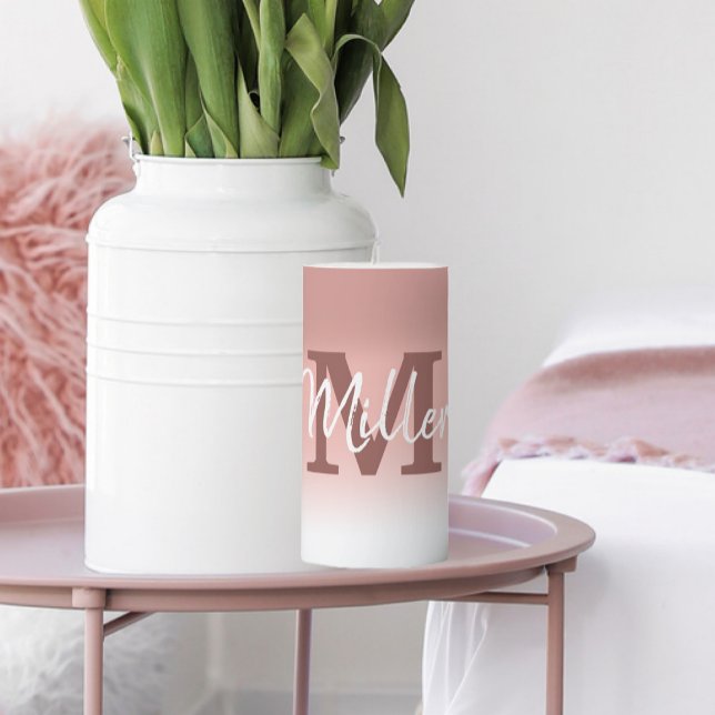 Elegant Pink Calligraphy Monogram  Pillar Candle (Creator Uploaded)