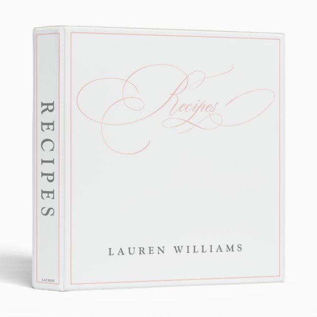 Elegant Pink Calligraphy Recipe Binder (Front/Spine)