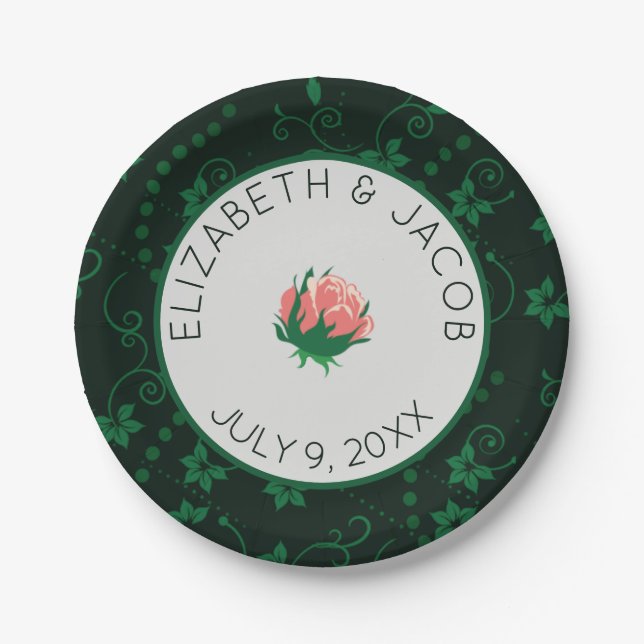 Elegant Pink Camellia Wedding Paper Plates (Front)