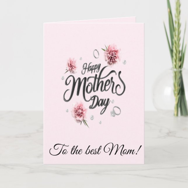 Elegant Pink Carnation 3D Script Mother's Day Card (Front)