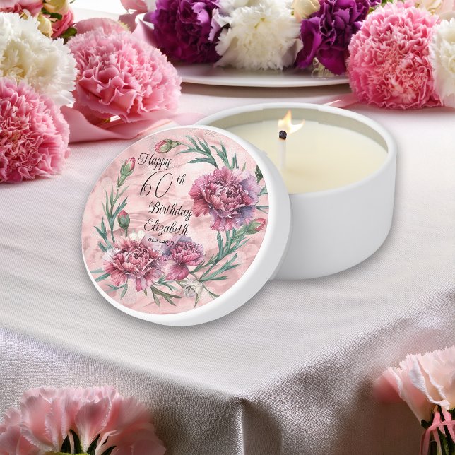 Elegant Pink Carnations 60th Birthday Party  Mini Candle Favors (Elegant Pink Carnations 60th Birthday Party Mini Candle Favors)