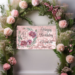 Elegant Pink Carnations 80th Birthday Party Banner