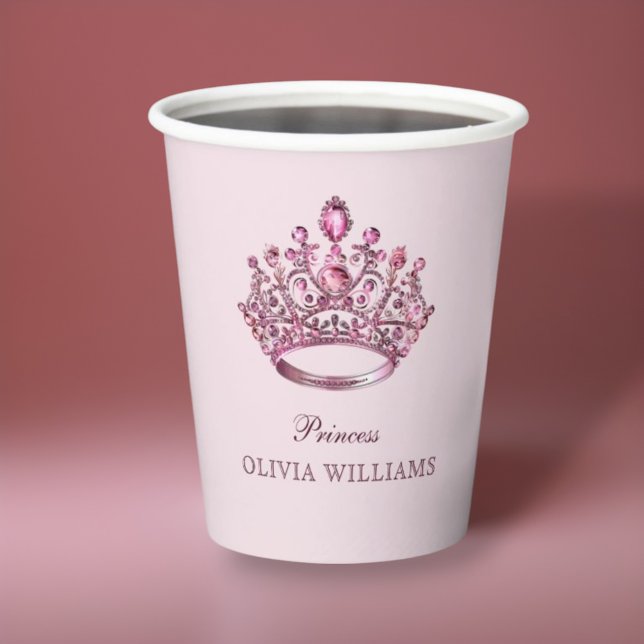 Elegant Pink Carriage Princess Crown Birthday  Paper Cups (Creator Uploaded)