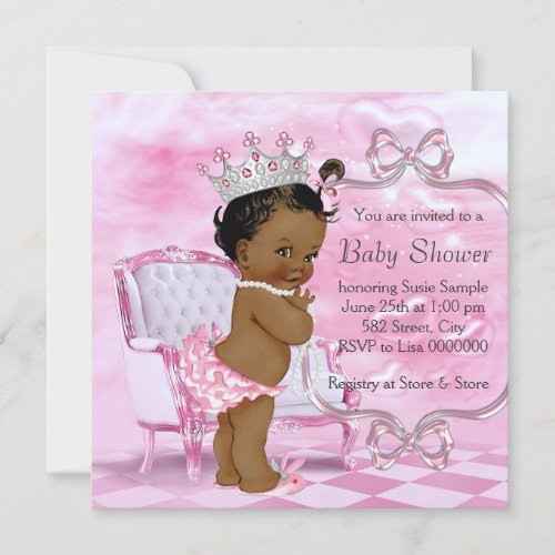 Elegant Pink Chair African American Baby Shower Invitation