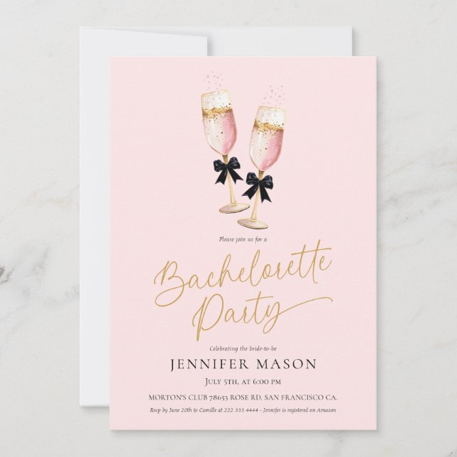 Elegant Pink Champagne Bachelorette Party Invitation (Front)