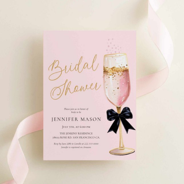 Elegant Pink Champagne Bridal Shower Invitation (Pink Champagne Bridal Shower Invitation)