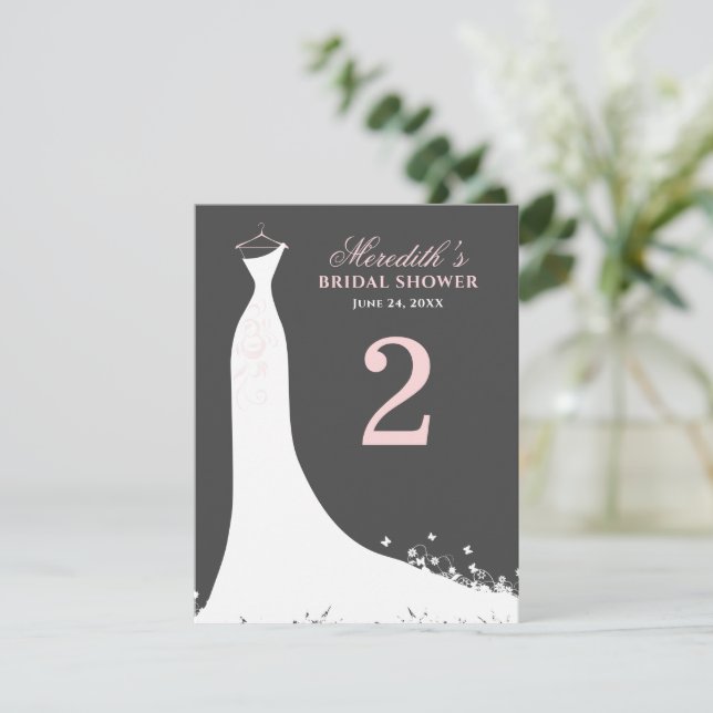 Elegant Pink Charcoal Wedding Gown Table Number (Standing Front)