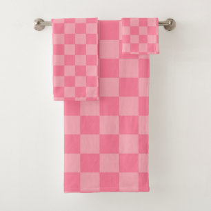 Elegant Pink Checkerboard Bath Towel Set